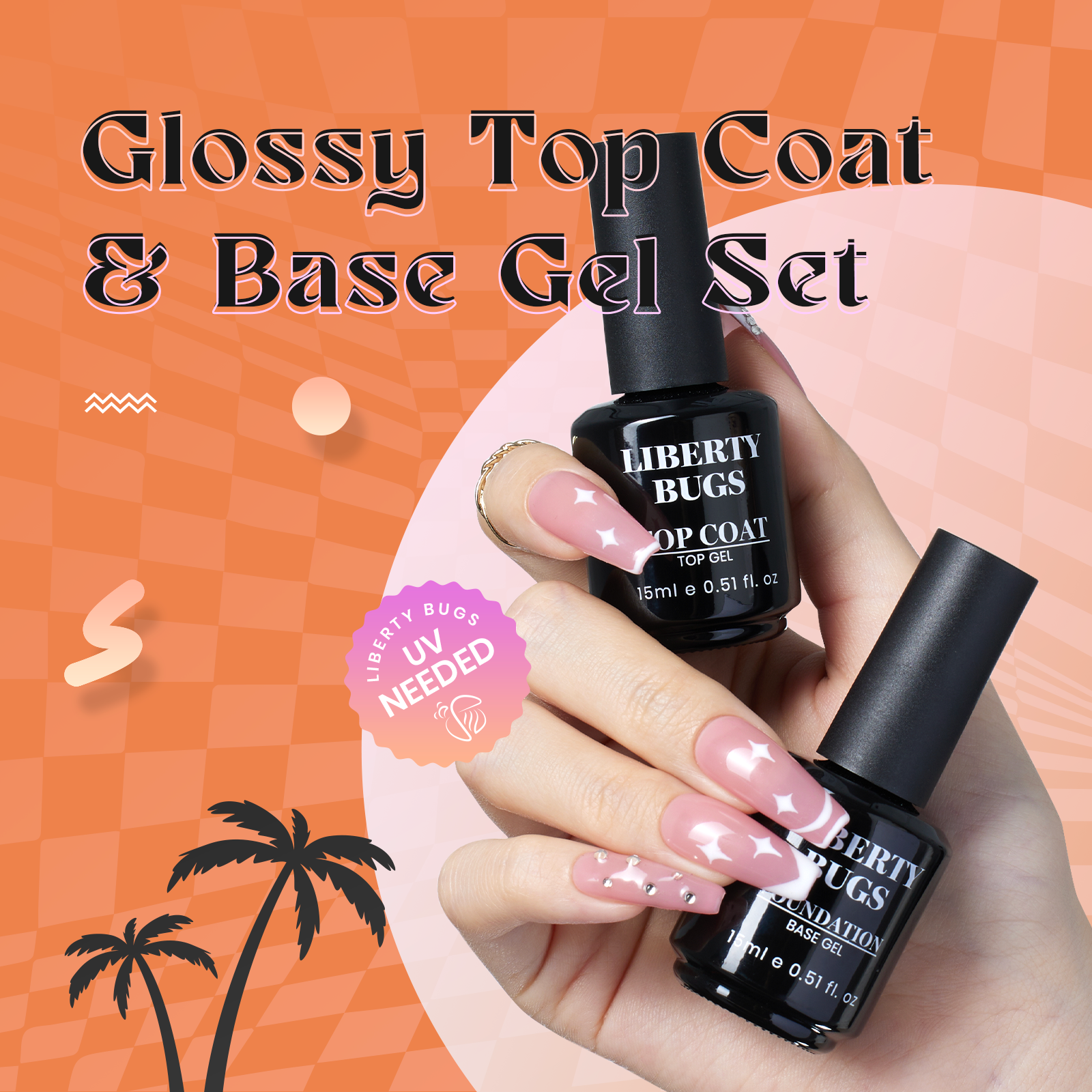 No Wipe Top Coat & Base Gel Set 15mL/Each